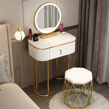 Белый туалетный столик с USB подсветкой в скандинавском стиле для девочек, роскошный туалетный столик для спальни, выдвижной ящик, очаровательная мебель для прически, удобная