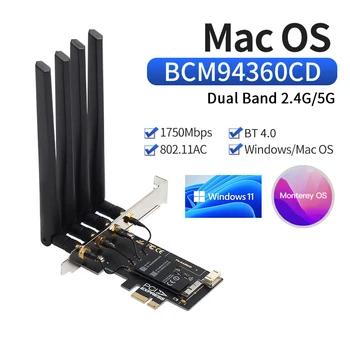 Двухдиапазонный BCM94360CD Hackintosh PC 1750 Мбит/с WiFi Bluetooth 4.0 PCI-E Адаптер для macOS Airdrop Handoff Continuity FV-T919 Wifi