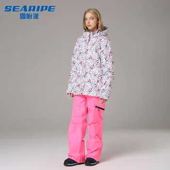 Комплект лыжного костюма SEARIPE, Женская Термоодежда, Ветровка, Водонепроницаемые куртки, Брюки, Пальто для сноуборда, Брюки, зимняя теплая одежда