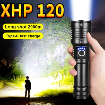 Новый мощный светодиодный фонарик XHP120 Супер яркий USB перезаряжаемый фонарик 18650 с зумом Мощная вспышка XHP90 Охотничий фонарь