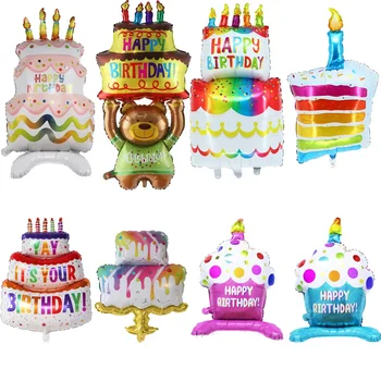 Праздничный торт, воздушный шар из алюминиевой фольги, украшение для вечеринки по случаю дня рождения, трехслойный праздничный торт, воздушный шар из алюминиевой пленки