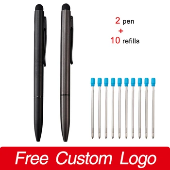 Шариковая ручка с индивидуальным логотипом, 2 ручки + 10 заполнений, подарочный металлический роскошный многофункциональный стилус с сенсорным экраном, канцелярские принадлежности